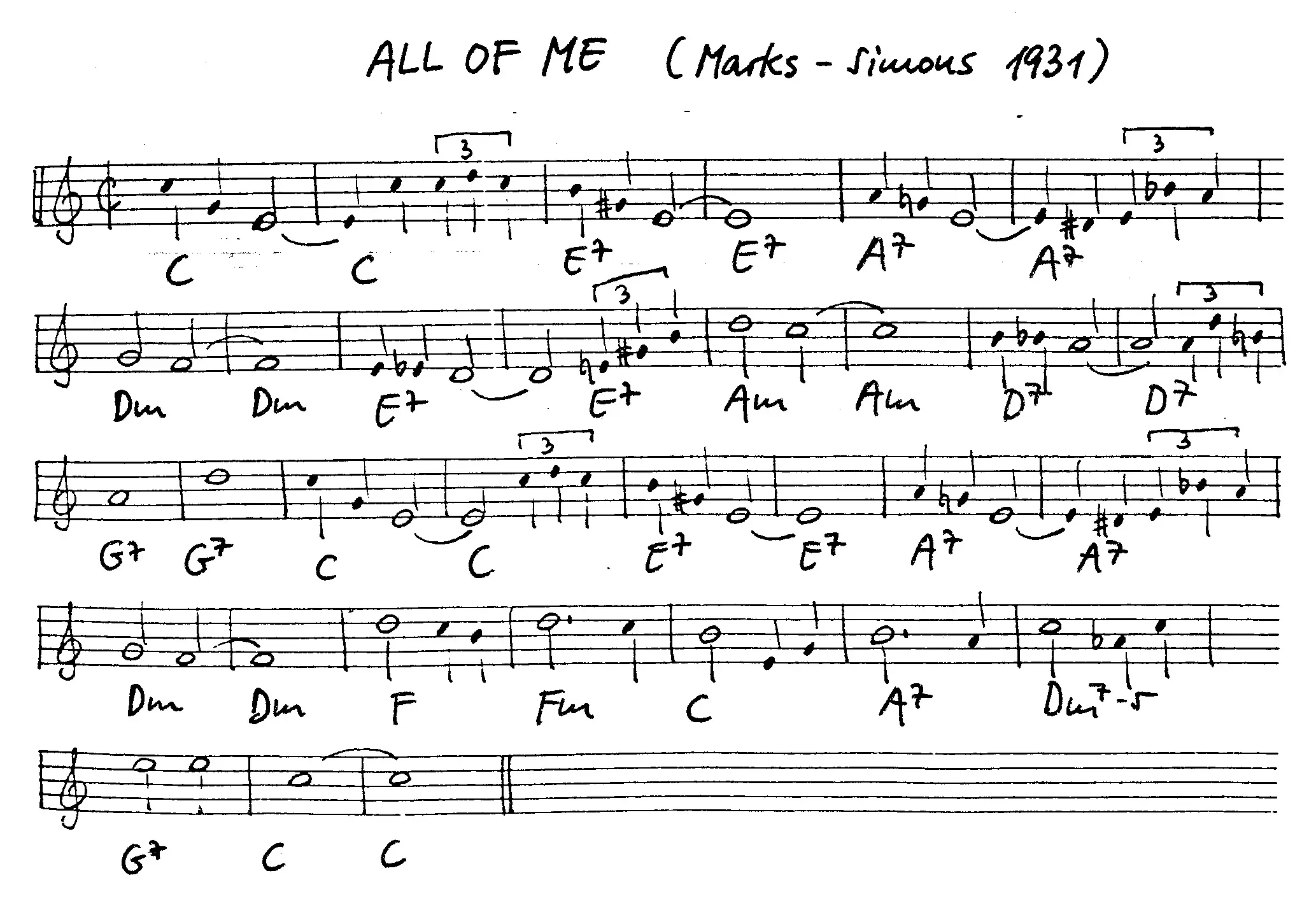 all of me free jazz leadsheet - Courtesy of the Jungle Jazz Band